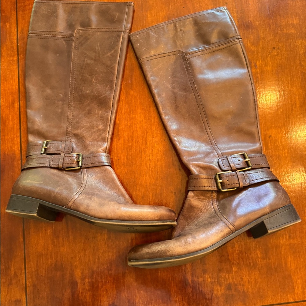 Nine West Brown Leather Buckle Boots